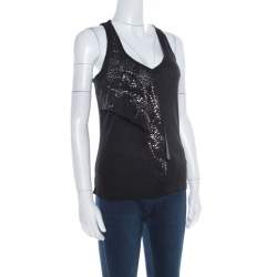 Pre Owned Balenciaga Black Jersey Stud Embellished Panel Racer Back Tank Top S