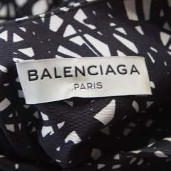 Pre Owned فستان بالنسياغا مونوكرومي مطبوع وسط ساقط بحزام S