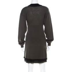 Pre Owned Balenciaga Khaki Green Wool Cut-Out Detail Short Dress S
