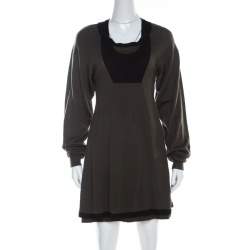 Pre Owned Balenciaga Khaki Green Wool Cut-Out Detail Short Dress S
