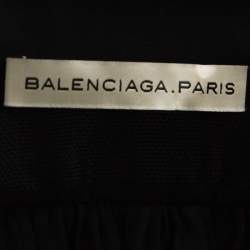 Pre Owned Balenciaga Black Striped Chiffon High-Low Three Quarter Sleeve Blouse S