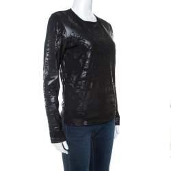 Pre Owned Balenciaga Black Embossed Cotton Long Sleeve Top S