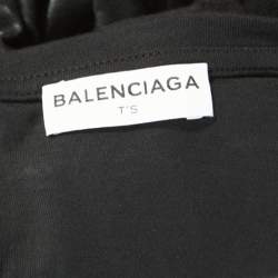Pre Owned Balenciaga Black Embossed Cotton Long Sleeve Top S