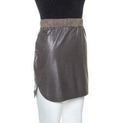 Balenciaga Brown Lamb Leather Elasticized Waist Mini Skirt L