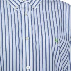 Pre Owned Balenciaga Bicolor Striped Cotton T-Shirt Detail Oversized Shirt S