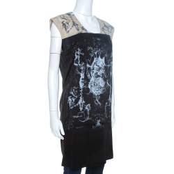 Pre Owned Balenciaga T's Black & Beige Baroque Brasso Printed Tunic Top M