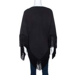 Pre Owned Balenciaga Black Crepe Fringed Poncho L