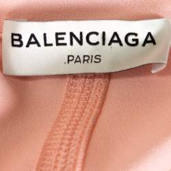 Pre Owned Balenciaga Peach Stretch Crepe Short Sleeve Top L