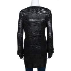 Pre Owned Balenciaga Black Metallic Coated Eyelet Knit Cardigan S