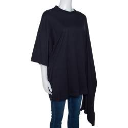 Pre Owned Balenciaga Black Cotton Asymmetric Kimono T Shirt M 