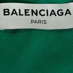 Pre Owned Balenciaga Green Silk Pleated Asymmetrical Blouse M