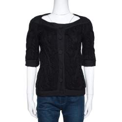 Pre Owned Balenciaga Black Cable Knit Three Quarter Sleeve Cardigan S