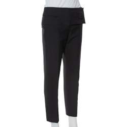 Pre Owned Balenciaga Black Wool Flap Closure Detail Tailored Pants M