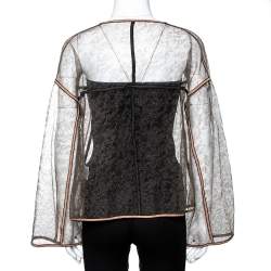 Balenciaga Beige Sheer Lace Open Front Jacket M