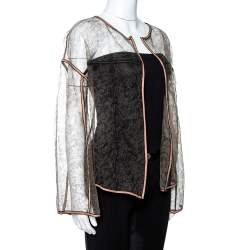 Balenciaga Beige Sheer Lace Open Front Jacket M