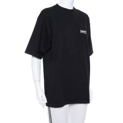 Pre Owned Balenciaga Black Logo Printed Cotton Crewneck Oversized T Shirt S
