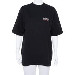 Pre Owned Balenciaga Black Logo Printed Cotton Crewneck Oversized T Shirt S