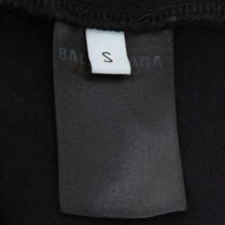 Pre Owned Balenciaga Black Logo Printed Cotton Crewneck Oversized T Shirt S