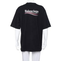 Pre Owned Balenciaga Black Logo Printed Cotton Crewneck Oversized T Shirt S