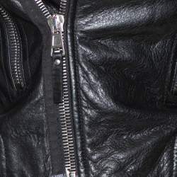 Pre Owned Balenciaga Black Leather Zipper Front Biker Jacket S