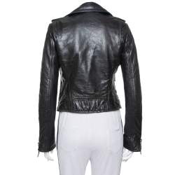 Pre Owned Balenciaga Black Leather Zipper Front Biker Jacket S