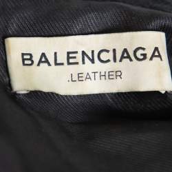 Pre Owned Balenciaga Black Leather Zipper Front Biker Jacket S