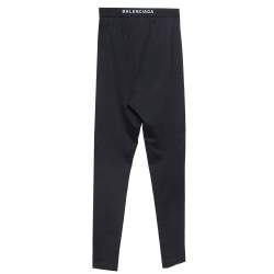 Pre Owned Balenciaga Black Knit Logo Detail High Waist Leggings S