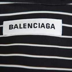 Pre Owned Balenciaga  Black Striped Satin Neck Tie Detail Oversized Shirt S