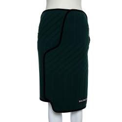 Pre Owned Balenciaga Green Scuba Car-Mat Look Asymmetric Wrap Skirt S