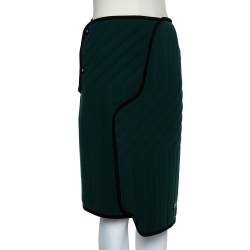 Pre Owned Balenciaga Green Scuba Car-Mat Look Asymmetric Wrap Skirt S
