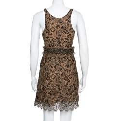 Pre Owned Balenciaga Black & Gold Lace Sleeveless Mini Dress S