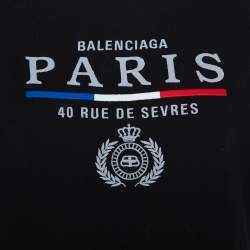 Pre Owned Balenciaga Black Cotton Paris Flag Embroidered Crewneck T-Shirt S