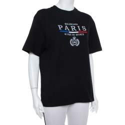 Pre Owned Balenciaga Black Cotton Paris Flag Embroidered Crewneck T-Shirt S