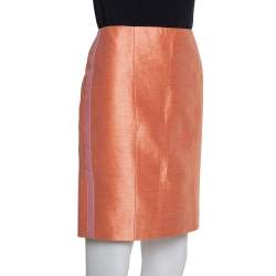مملوكة مسبقًا Balenciaga Orange Silk & Linen Contrast Trim Detail Mini Skirt M