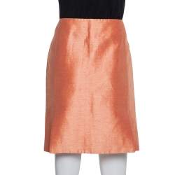 مملوكة مسبقًا Balenciaga Orange Silk & Linen Contrast Trim Detail Mini Skirt M