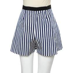 Pre Owned Balenciaga Navy Blue & White Striped Synthetic Shorts M
