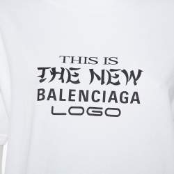 Pre Owned Balenciaga White Cotton New Logo Printed Crewneck T-Shirt M
