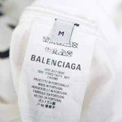 Pre Owned Balenciaga White Cotton New Logo Printed Crewneck T-Shirt M