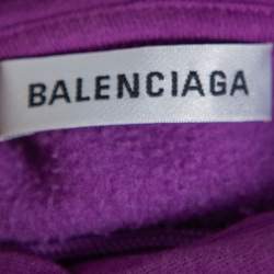 Balenciaga Purple Logo Printed Cotton Hoodie S