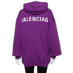 Balenciaga Purple Logo Printed Cotton Hoodie S