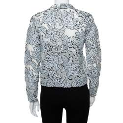 Balenciaga Monochrome Textured Knit Button Front Cropped Cardigan S