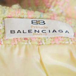 Balenciaga Prelude Vintage Multicolor Tweed Double Breasted Blazer and Mini Skirt Set S