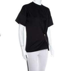 Pre Owned Balenciaga Black Neoprene Pin Detail Asymmetric Draped Top M