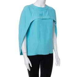 Pre Owned Balenciaga Blue Crepe Cape Sleeve Detail Top M