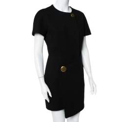 Pre Owned فستان ميني بالنسياغا صوف أسود نمط ملتف حافة غير متماثلة مقاس متوسط - ميديوم