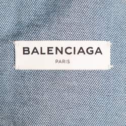 Pre Owned Balenciaga Blue Denim Distressed Collar Detail Oversized Jacket S