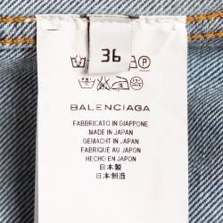 Pre Owned Balenciaga Blue Denim Distressed Collar Detail Oversized Jacket S