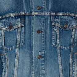 Pre Owned Balenciaga Blue Denim Distressed Collar Detail Oversized Jacket S