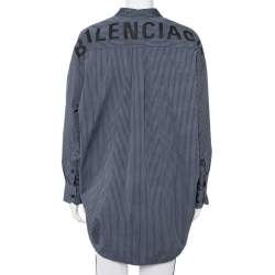 Pre Owned Balenciaga Charcoal Grey Striped Cotton Neck Tie Detail Oversized Shirt S