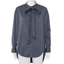 Pre Owned Balenciaga Charcoal Grey Striped Cotton Neck Tie Detail Oversized Shirt S